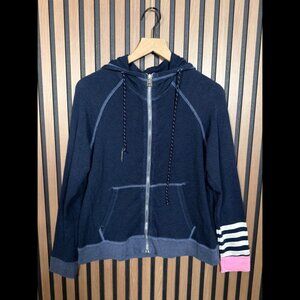 Sundry Sweater 2 / M Womens Blue Navy Hoodie Full Zip Stretch Striped Sleeve
